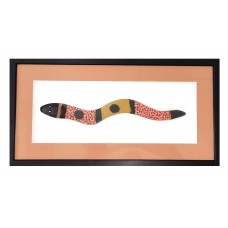 Framed wooden snake | Vintage Kimberley Aboriginal Art | Hand painted